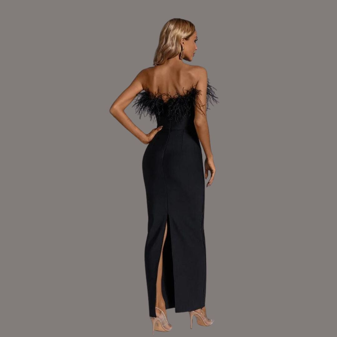 Schwarzes Partykleid mit Federn - Celestine