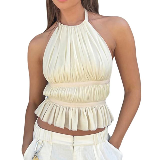 Gerafftes Halter-Crop-Top - Laine