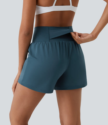 2-in-1-Yoga-Shorts mit hoher Taille, Gesäßtasche und Seitentasche - Joci