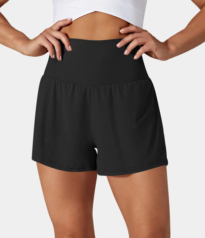 2-in-1-Yoga-Shorts mit hoher Taille, Gesäßtasche und Seitentasche - Joci