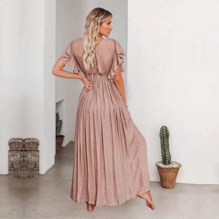 Taupefarbenes Maxi-Boho-Kleid - Miv