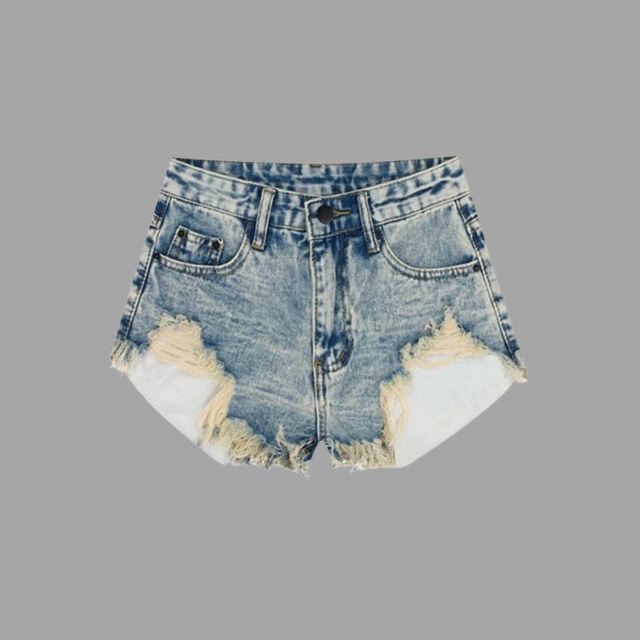 Jeans-Shorts im Used-Look mit Fransendetail - Ruth