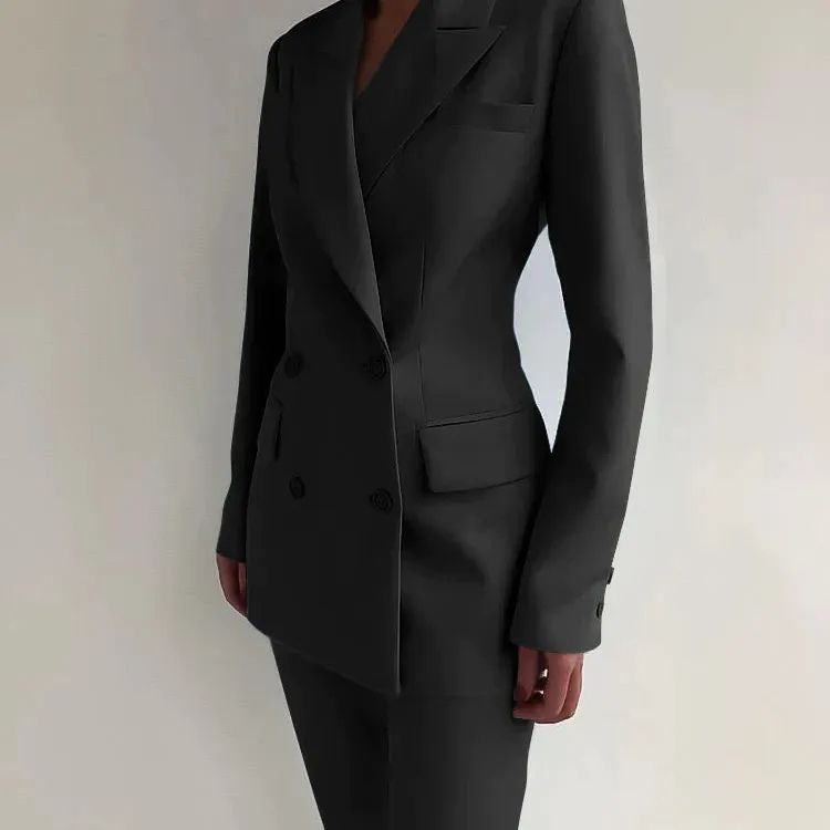 Elegantes Damen-Blazer-und-Hosen-Set, ideal für Herbst- und Wintertage