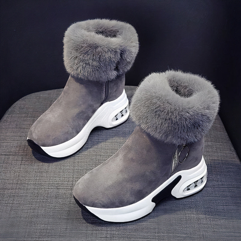 Damen-Fleece-Winterstiefel mit Plüsch-Fleece-Futter, Plateausohle und Reißverschluss, ideal, um im Winter warm und stilvoll zu bleiben.