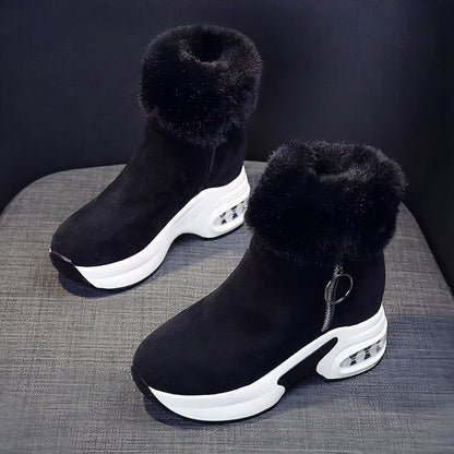 Damen-Fleece-Winterstiefel mit Plüsch-Fleece-Futter, Plateausohle und Reißverschluss, ideal, um im Winter warm und stilvoll zu bleiben.