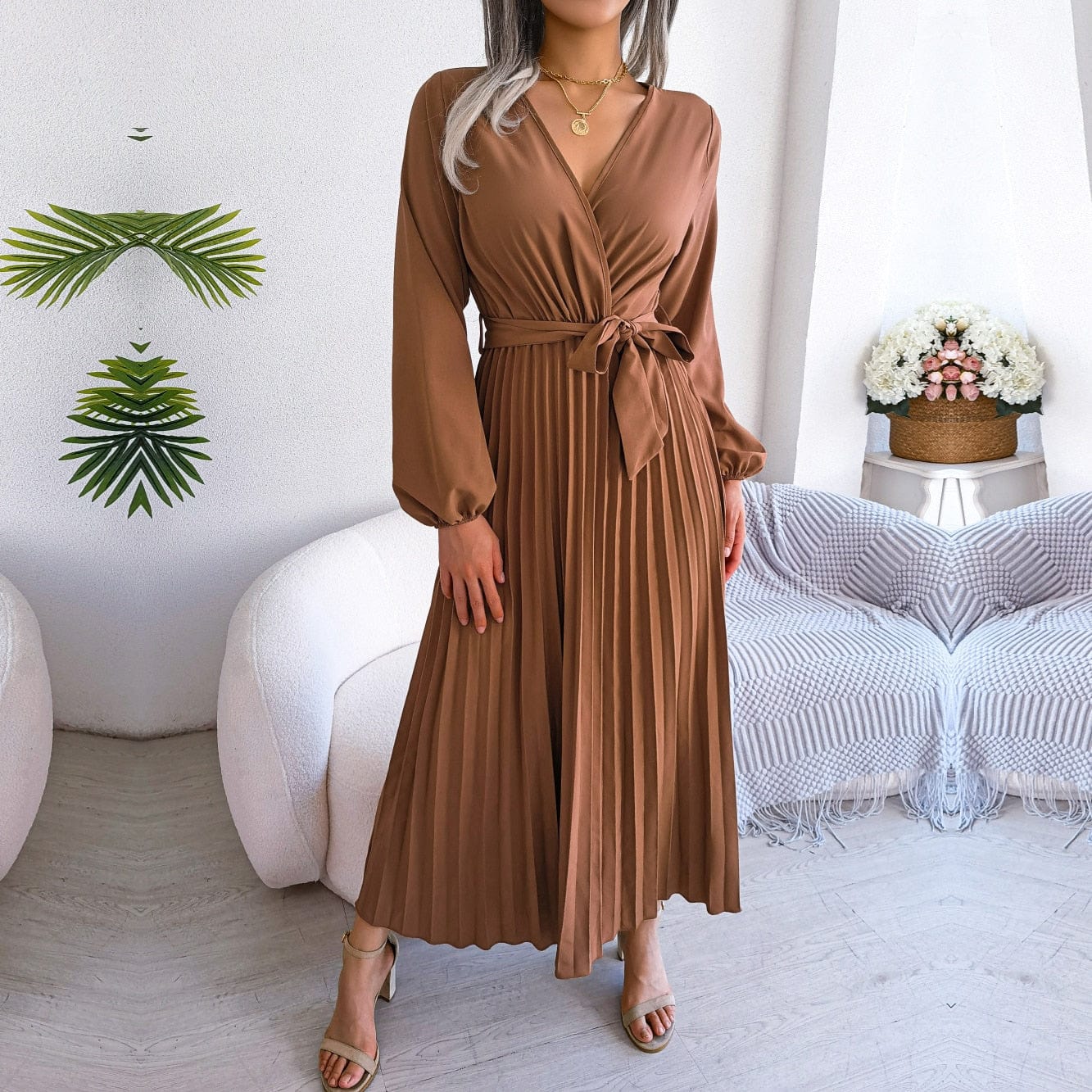 Maxikleid mit V-Ausschnitt Festlicher Boho-Stil - Cleva