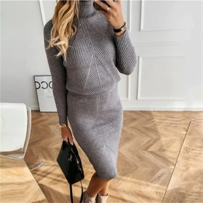 Gemütliches Pullover-Strickkleid für Frauen – ideales Kleid für kalte Herbst- oder Wintertage, kombiniert Stil mit Komfort.