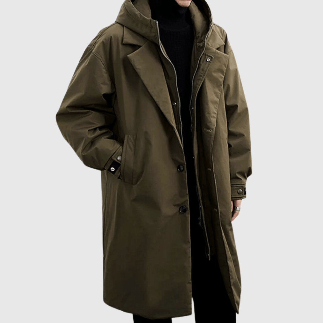 Herren Wetterfeste Winterjacke mit lockerer Passform und Kapuze, ideal für Herbst- und Wintertage.