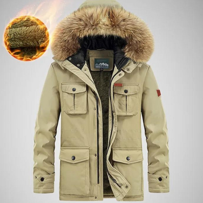 Herren Windbreaker und wasserdichte Jacke mit kuscheligem Innenfutter und verstellbarer Kapuze für kühle Herbst- und Wintertage.