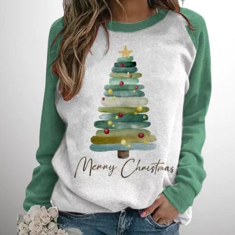 Kuscheliger Weihnachtspullover für Damen mit Weihnachtsbaum-Design, ideal für Herbst- oder Wintertage