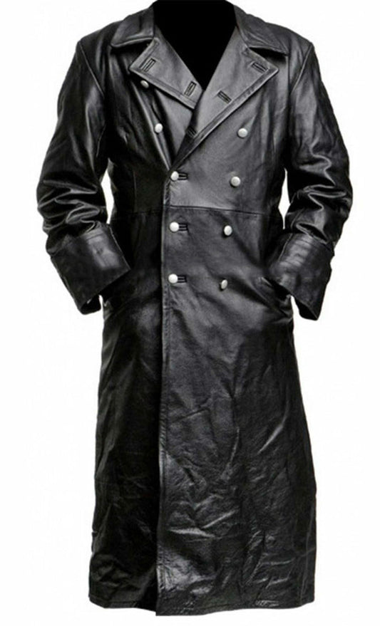 Modischer Trenchcoat aus Leder mit hochwertigem Material, zeitlosem Design und verstellbarem Gürtel, ideal für kalte Tage.