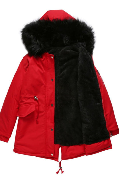 Parka-Jacke mit Kunstfell-Kapuze für Damen, ideal für kalte Herbst- und Wintertage.