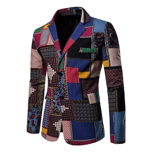 Stilvoller warmer Blazer für Männer mit modernem Patchwork-Design ideal für Herbst und Winter


