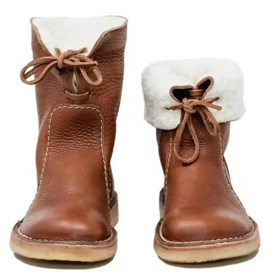 Warme Leder-Schneestiefel mit Plüschfütterung, ideal für kalte Tage, aus hochwertigem Leder mit rutschfester Sohle und bequemer Schnürung.