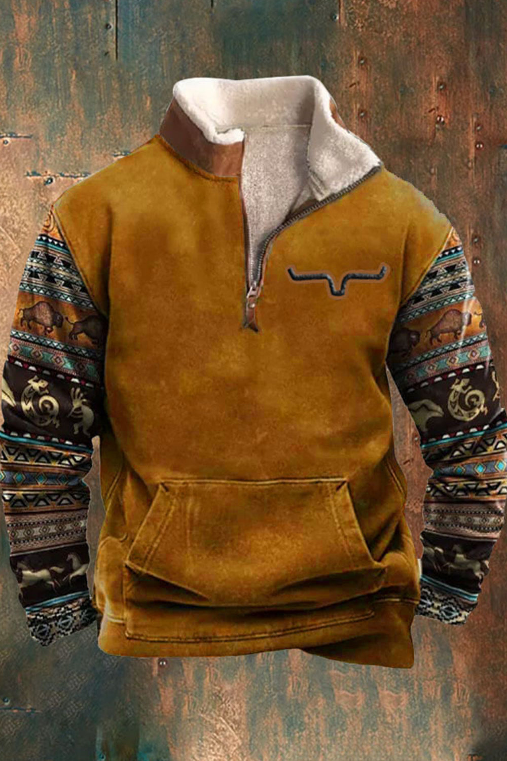 Warmer Pullover für Männer, ideal für Herbst und Winter, lässiger Stil mit auffälligem Motiv.






