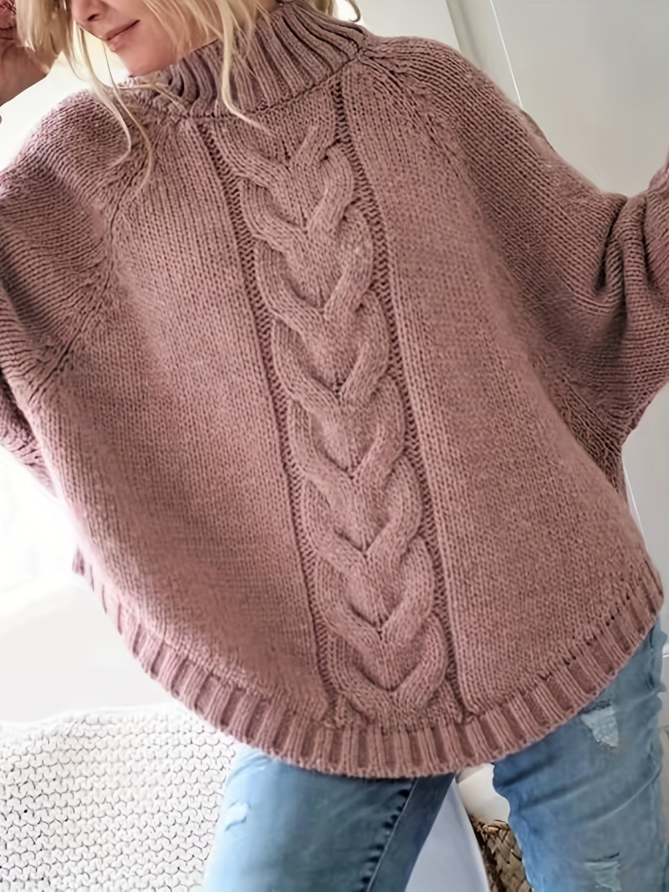 Warmer Strickpullover für Frauen mit elegantem Zopfmuster, ideal für Herbst- und Wintertage