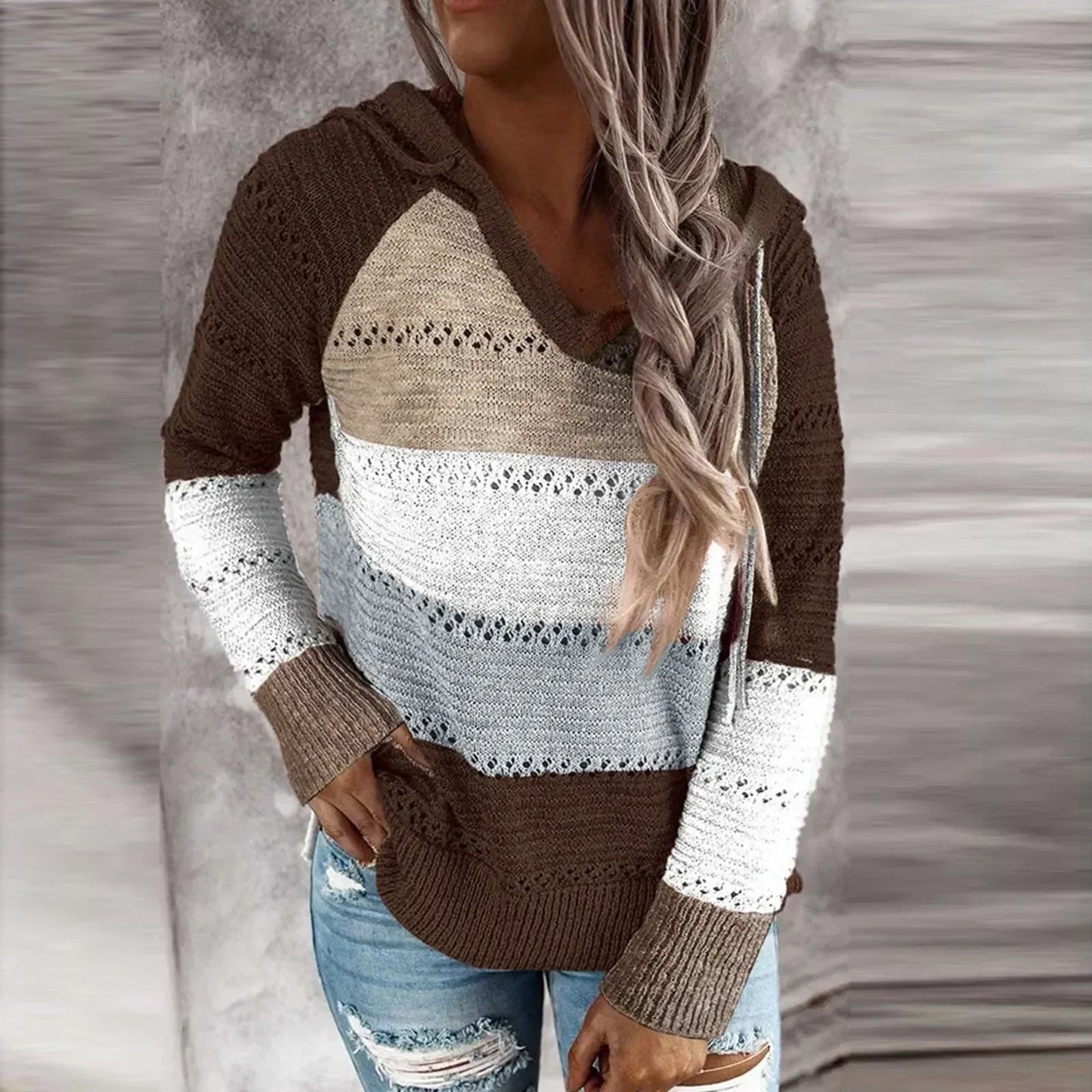 Gestreifter Pullover mit Kapuze - Jolene