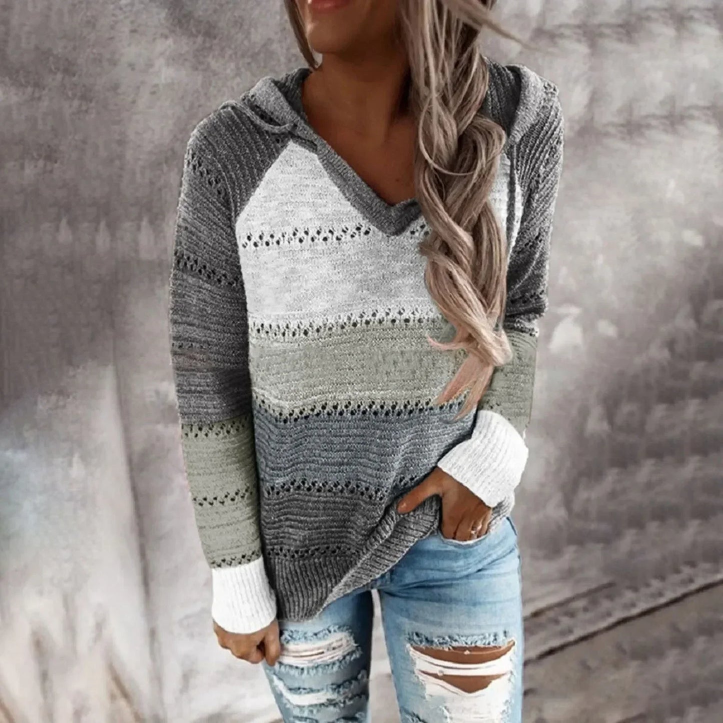 Gestreifter Pullover mit Kapuze - Jolene