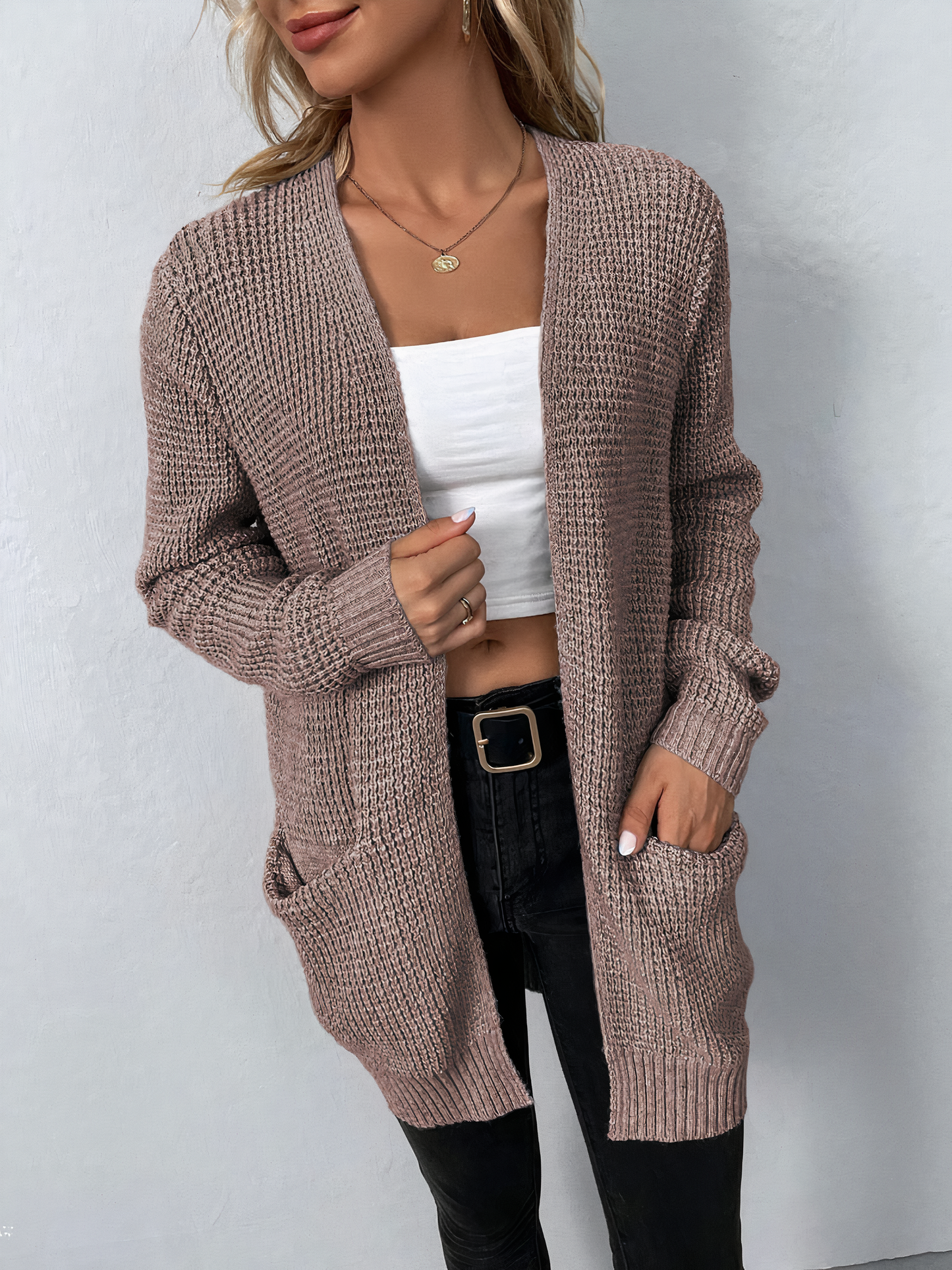 Langer Strickjacke mit Taschen - Tanja