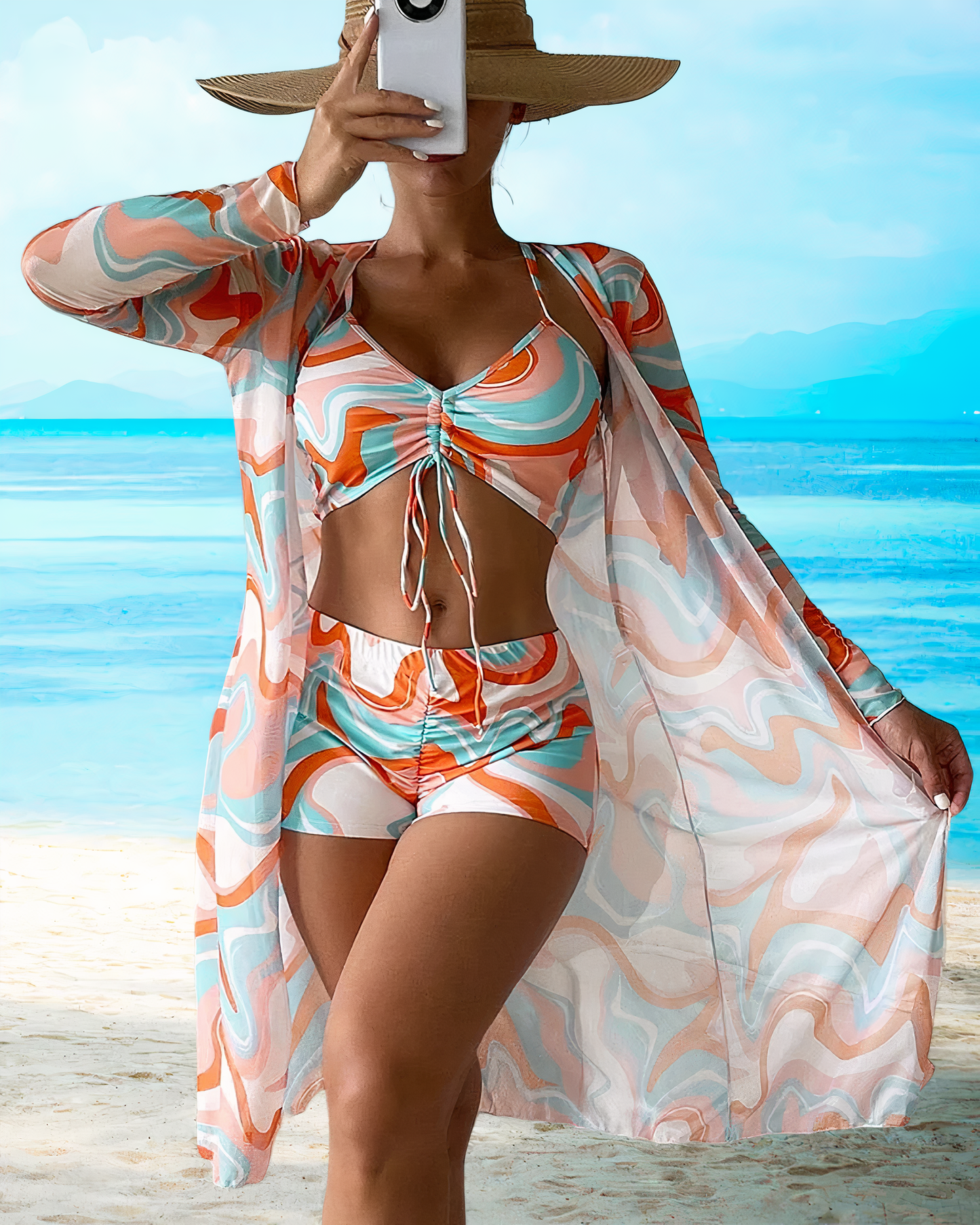 Bandagen-Bikini-Set mit hoher Taille und Cover Up - Yeva